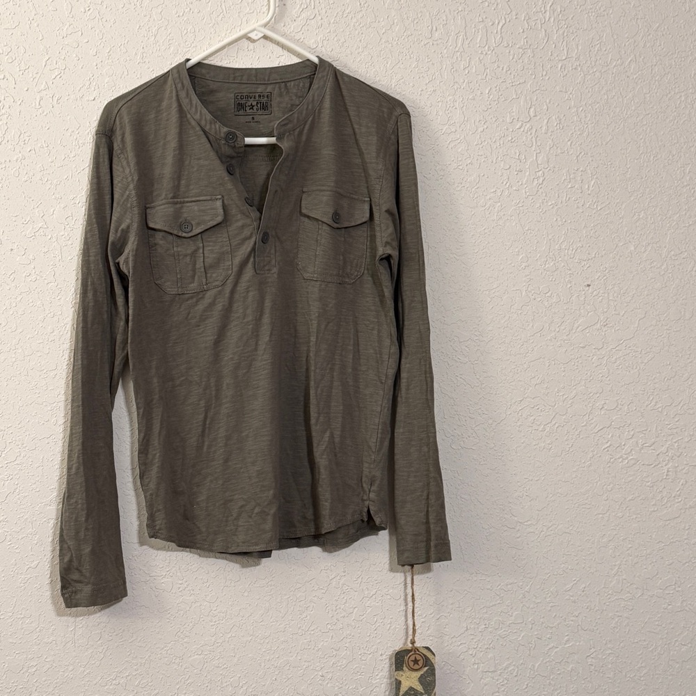Converse Olive Button-Up Shirt y2k new with tags Henley, long sleeve